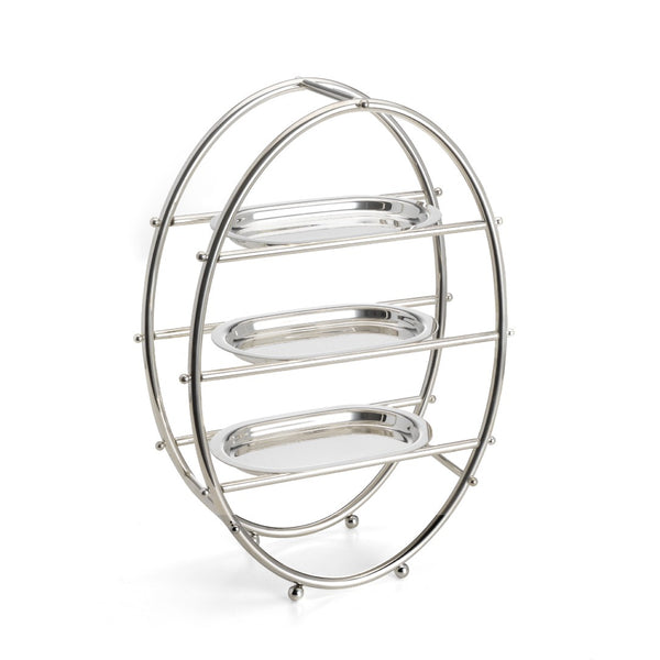 three-tier Rialto oval pastry stand silver-plated by Greggio with rectangular trays