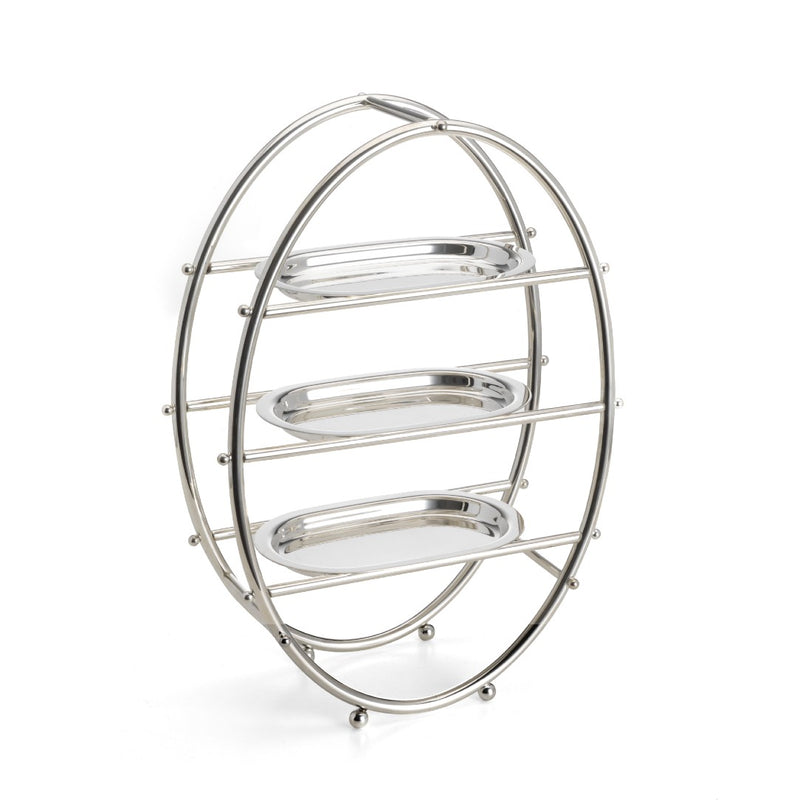 three-tier Rialto oval pastry stand silver-plated by Greggio with rectangular trays