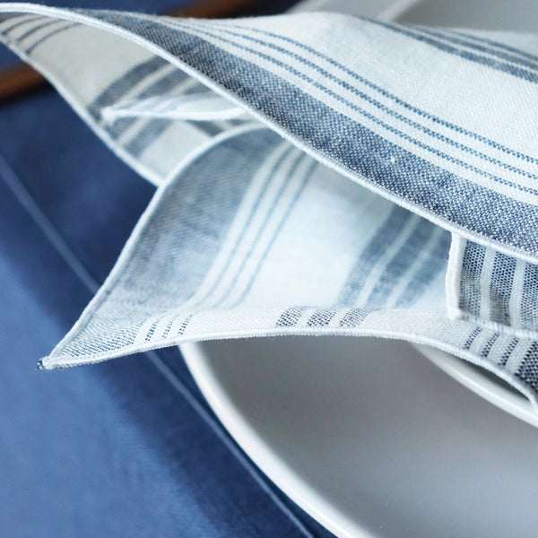 'Riva' Tablecloth Striped Blue in Linen by Giardino Segreto