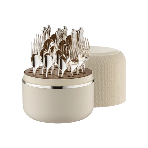 Rosenmuster Crème Box with elegant silver-plated 24 piece cutlery set.