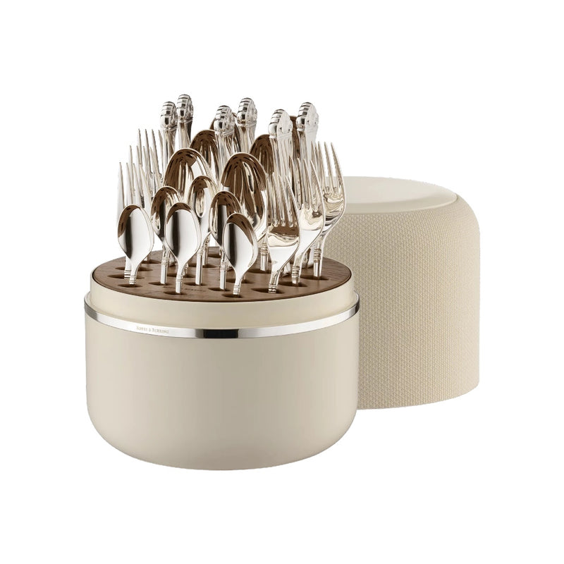 Rosenmuster Crème Box with elegant silver-plated 24 piece cutlery set.