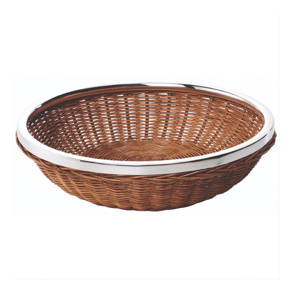 large round wicker bread basket with sterling silver rim by Sonja Quandt