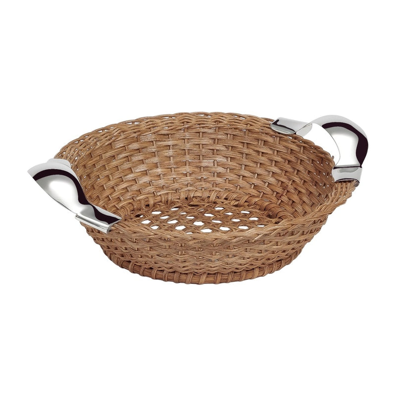round wicker bread basket with sterling silver handles by Sonja Quandt