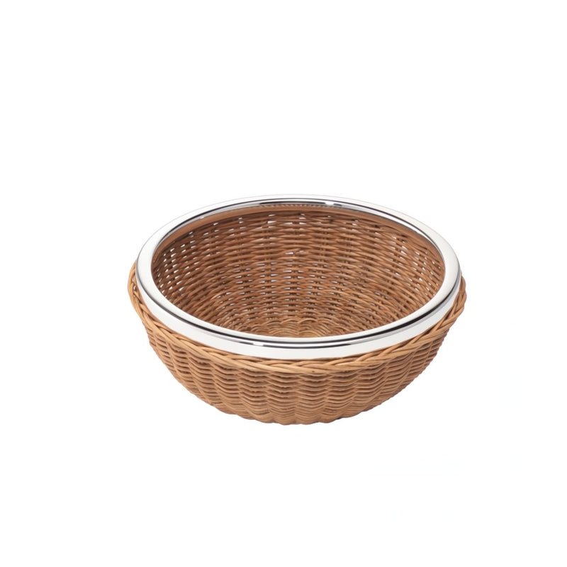 round wicker bread basket with sterling silver rim by Sonja Quandt