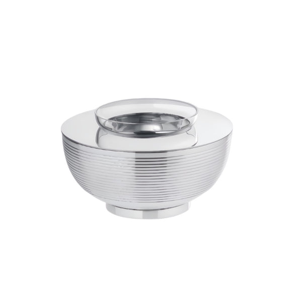 Round silver-plated caviar cup with ribbed design from the Transat collection by Ercuis