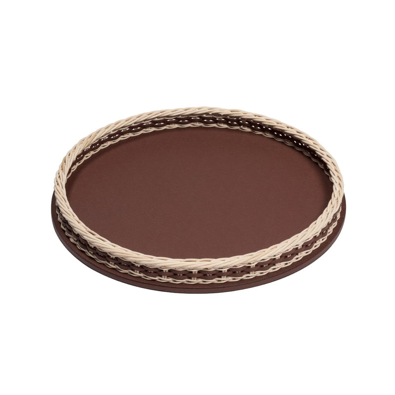 Round Leather and Rattan Tray Orsay large by Pigment France x Giobagnara