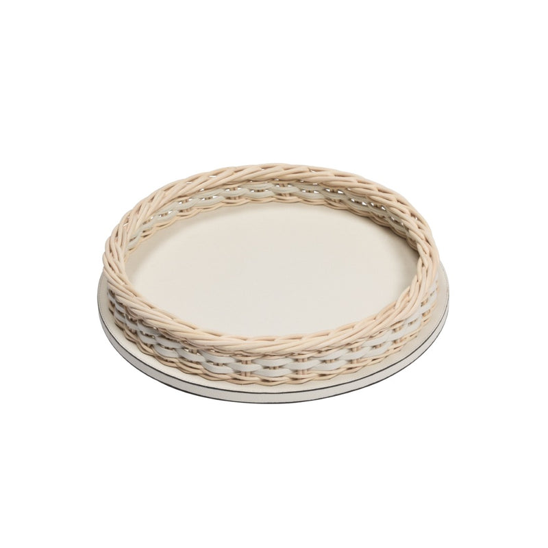 Round Leather and Rattan Tray Orsay mini by Pigment France x Giobagnara