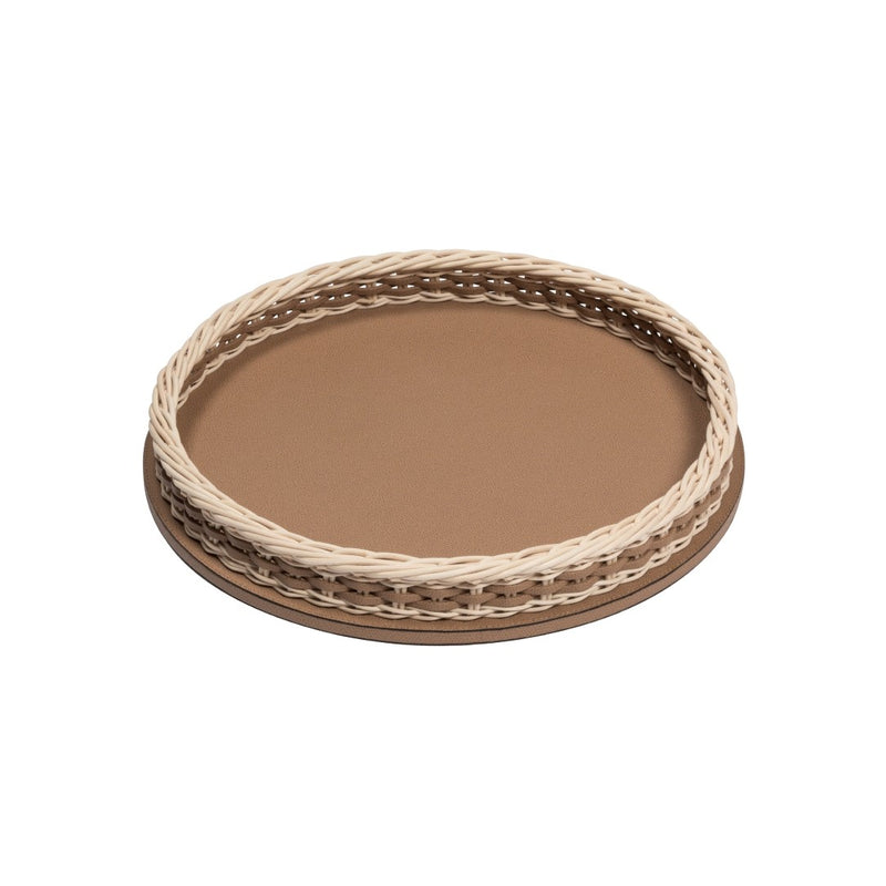 Round Leather and Rattan Tray Orsay small by Pigment France x Giobagnara