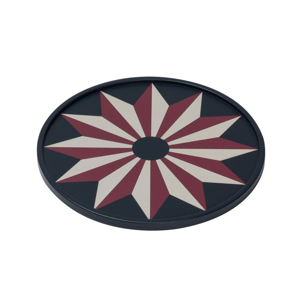Round Tray San Marco No2 Mini by Giobagnara in leather with rosette floor motif inspired by Marciana National Library Venice