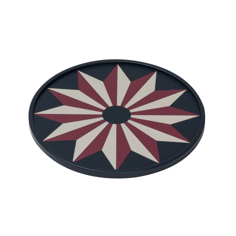 Round Tray San Marco No2 Mini by Giobagnara in leather with rosette floor motif inspired by Marciana National Library Venice
