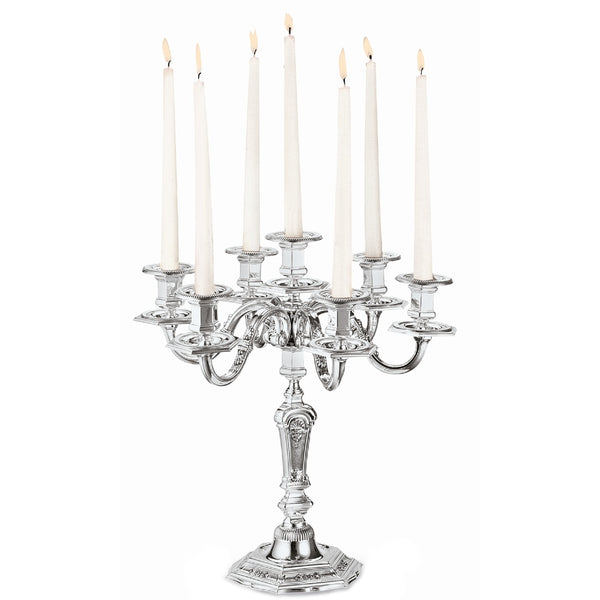 Greggio seven-arm silver-plated candelabra from the Royal Collection with classical design

