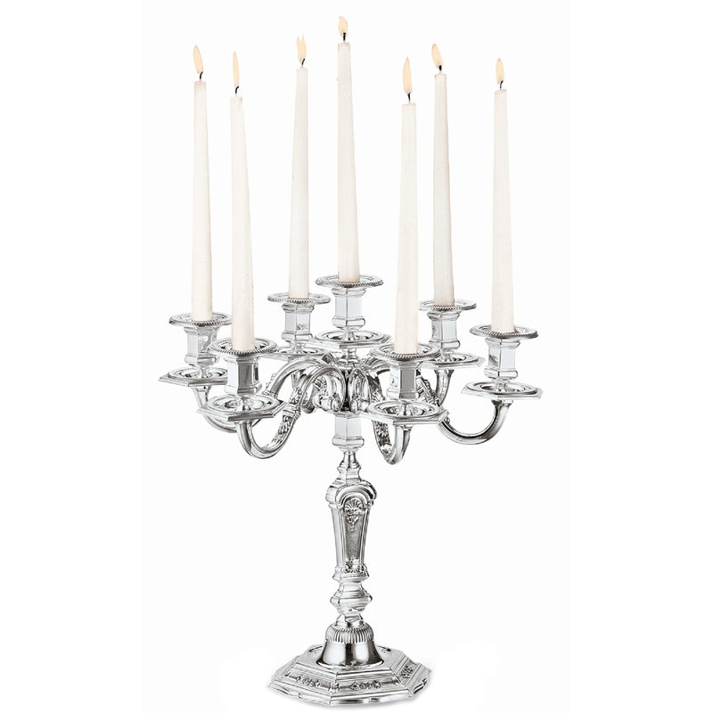 Greggio seven-arm silver-plated candelabra from the Royal Collection with classical design

