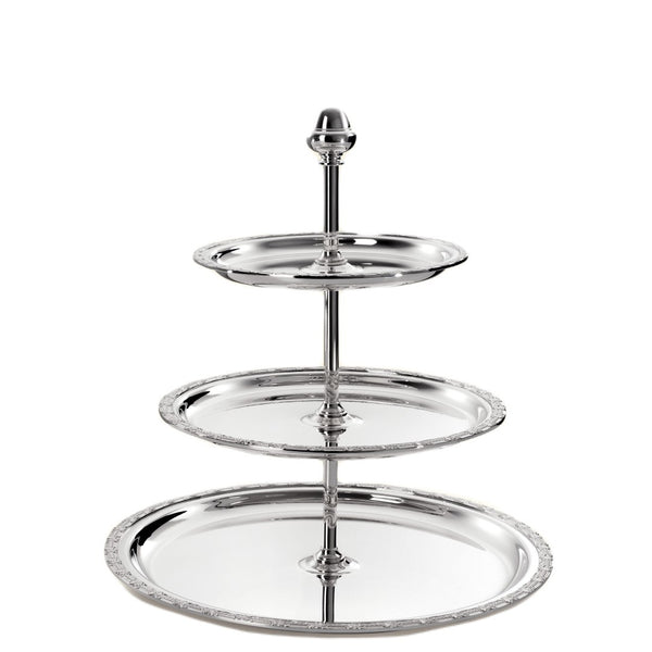 three-tier Royal silver-plated pastry stand by Greggio on white background