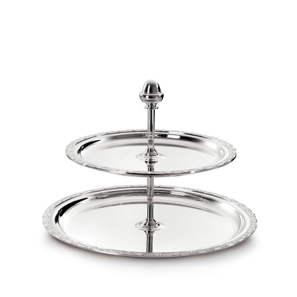 two-tier Royal silver-plated pastry stand by Greggio on white background