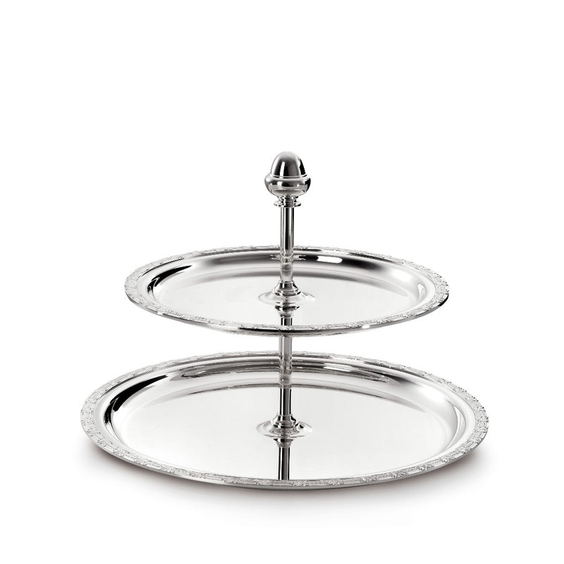 two-tier Royal silver-plated pastry stand by Greggio on white background