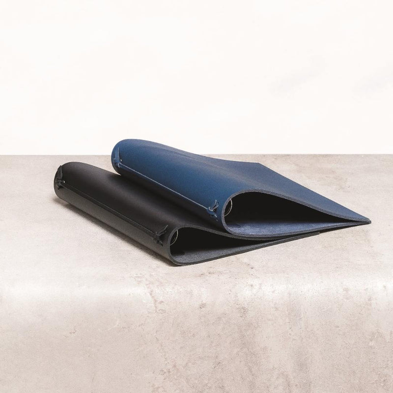 Styled Blue and black saddle leather ring binders Legacci by Giobagnara x Rabitti with central metal ring system