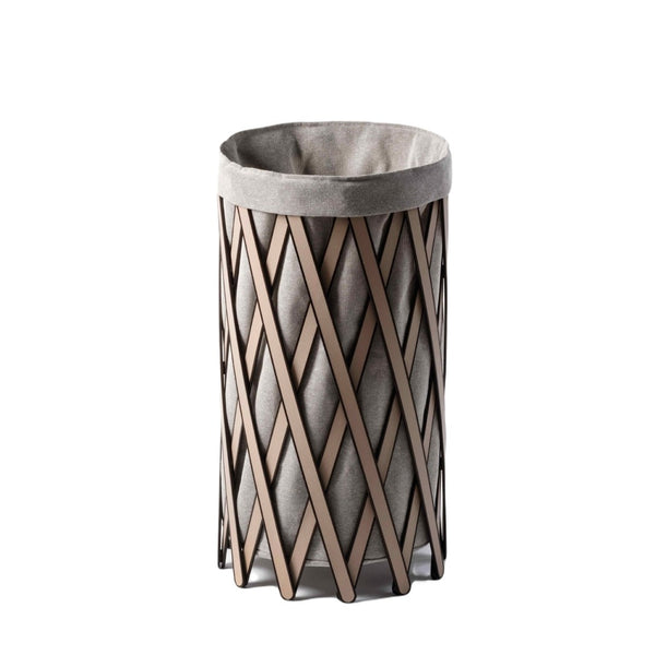 Luxury Safari tall foldable laundry basket in taupe leather with fabric liner by Pinetti