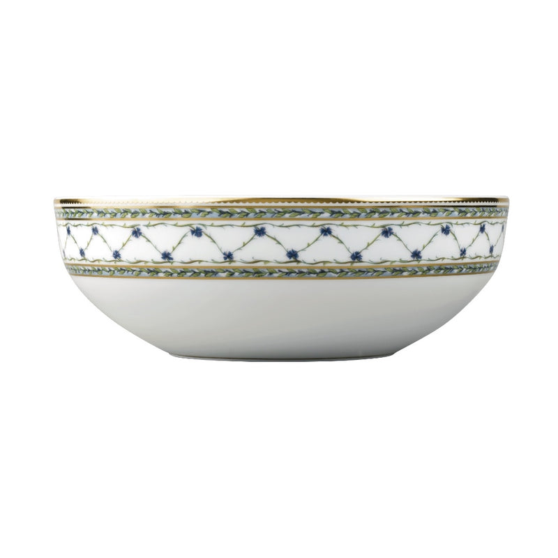Salad Bowl 19cm Allée du Roy by Raynaud in Limoges porcelain with trellis, cornflowers, laurel crowns, and hand-painted gold accents.