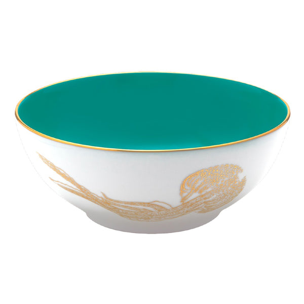 Haviland Océan Bleu Salad Bowl 23cm in Limoges porcelain with marine blue tones and gold detailing inspired by the ocean.