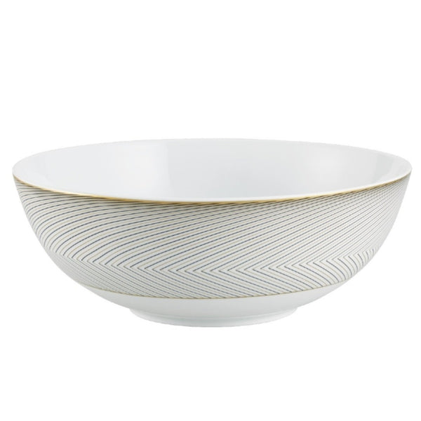 Salad bowl 26cm in Limoges porcelain with black and gold Bauhaus-inspired mesh design from the Oskar collection by Raynaud.