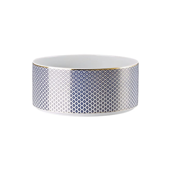Francis Carreau Blue porcelain salad bowl with royal blue and gold check design by Rosenthal