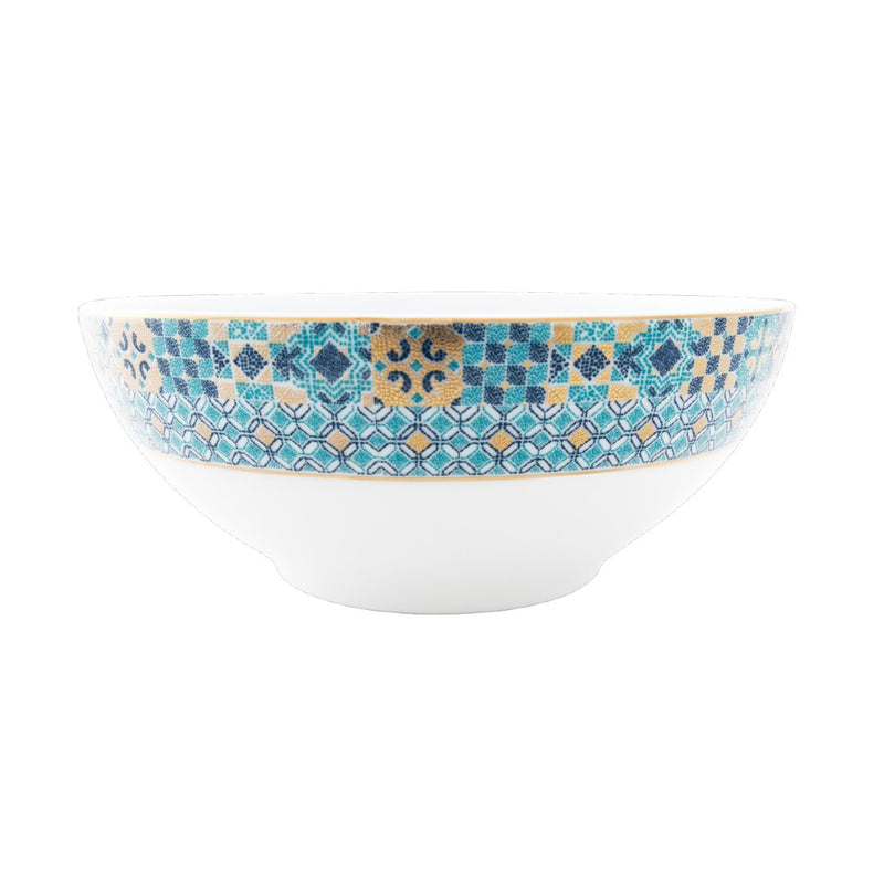 Portofino salad bowl with decorative blue and yellow pattern on a white background