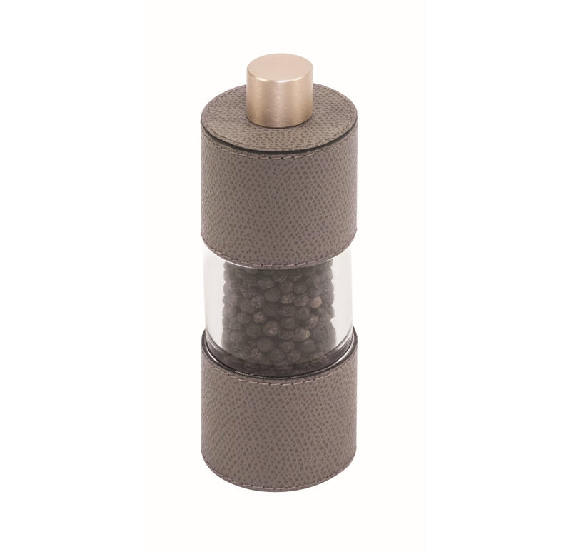 Pepper  Manual Mill Otello Low by Giobagnara in leather and stainless steel on a white background