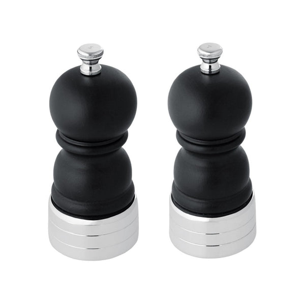 Salt and Pepper Mill Rencontre in wood with silver-plated top and base by Ercuis, elegant French design for refined dining.