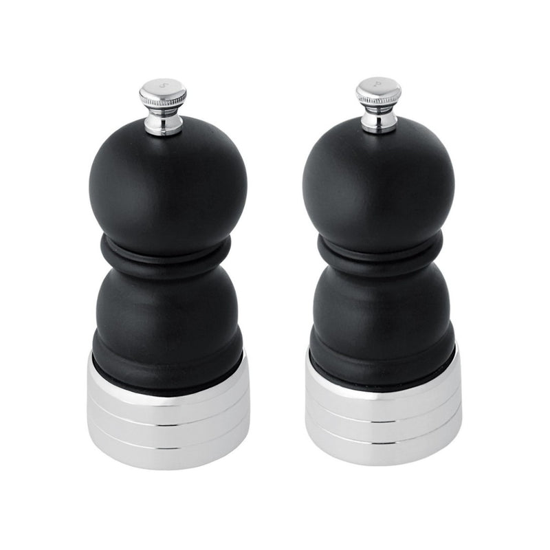 Salt and Pepper Mill Rencontre in wood with silver-plated top and base by Ercuis, elegant French design for refined dining.