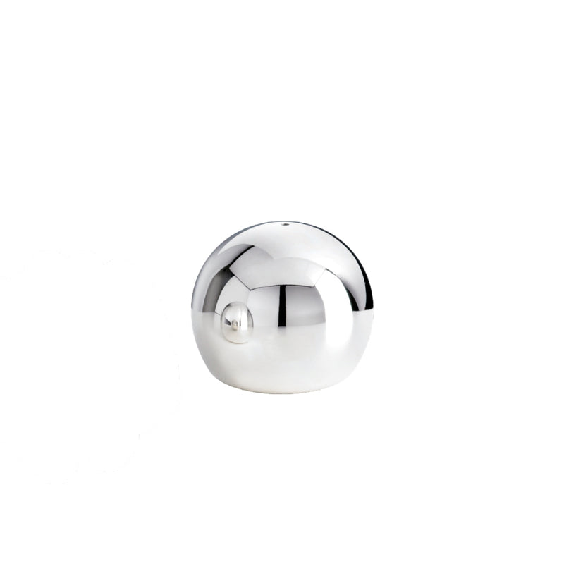 Silver spherical pepper shaker by Sonja Quandt on a white background