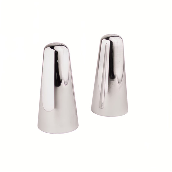 Salt and Pepper Shakers Set Modern Silver-Plated by Greggio, sleek Italian design for contemporary luxury dining.