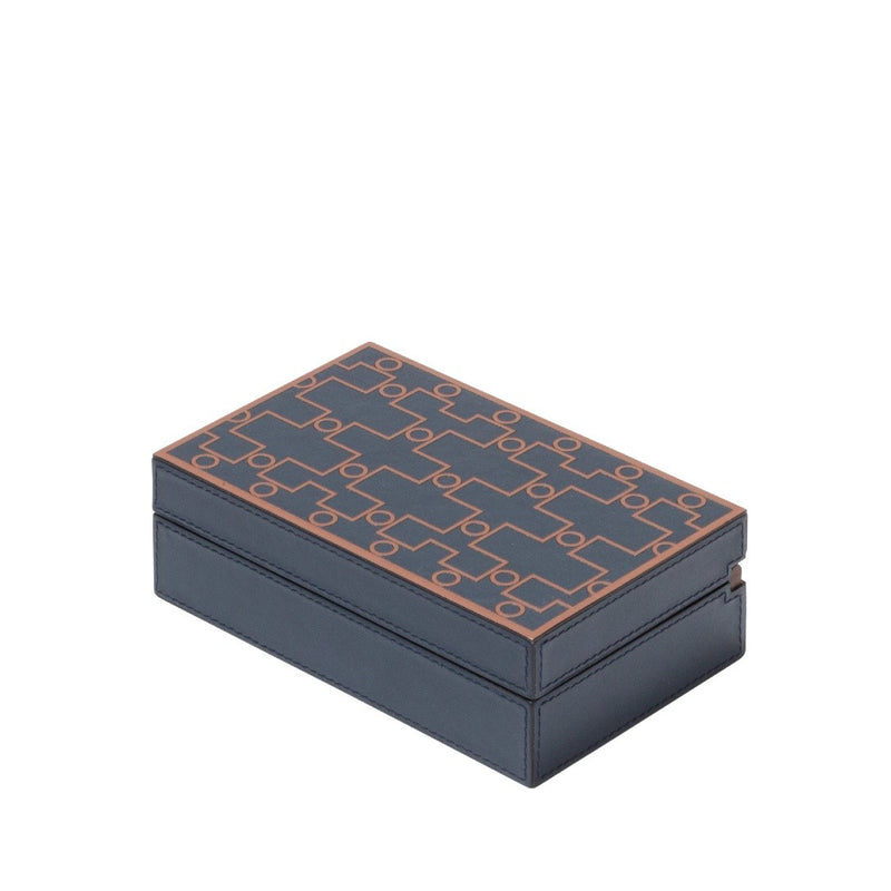 San Marco Dice and Playing Card Holder by Giobagnara closed, featuring Venetian-inspired printed leather pattern on the lid.