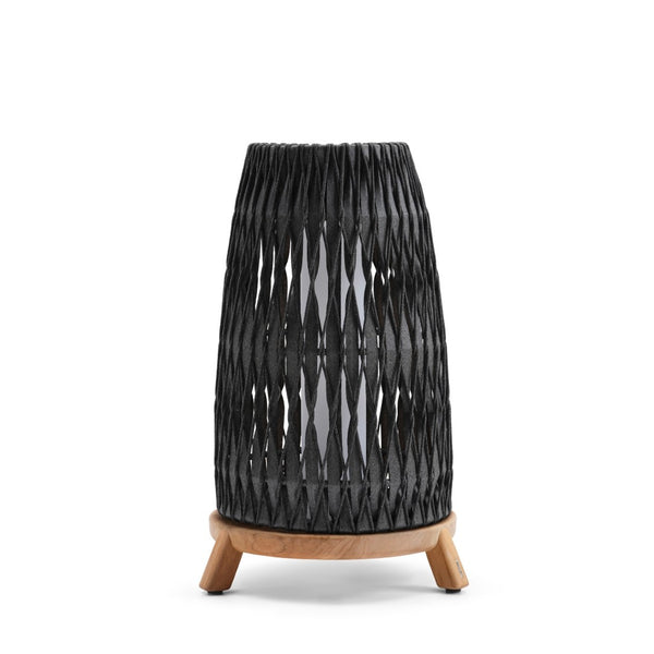 anthracite woven Sandua lantern large with wooden base on a white background 
