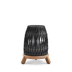 anthracite woven Sandua lantern with wooden base on a white background