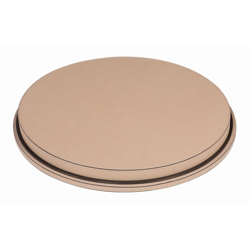Saturn Lazy Susan tray back by Giobagnara in leather with removable tray and metal base, available in chrome, bronze, or brass.
