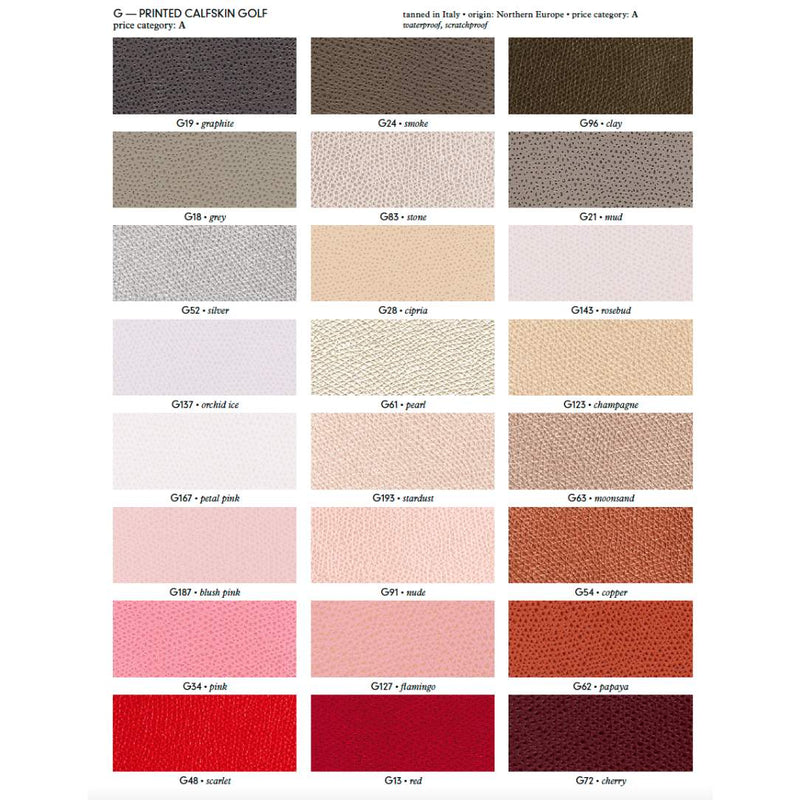 Saturn Lazy Susan Color swatch chart with various printed calfskin golf colors page 3