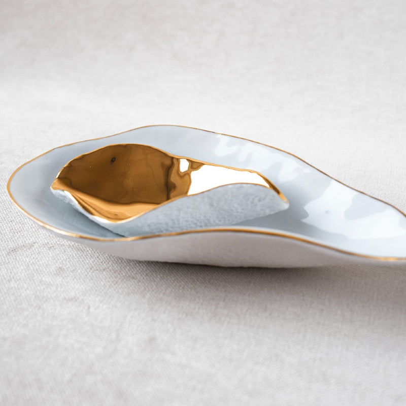 Styled Shell-inspired porcelain side bowls White with gold rim No3 Indulge collection