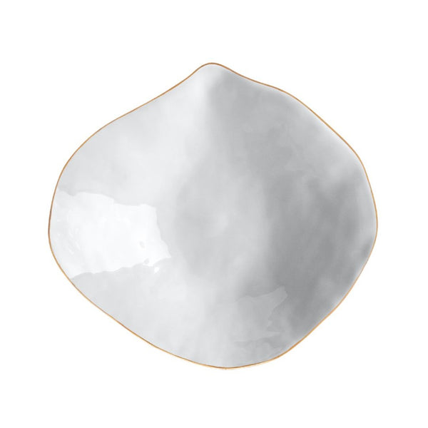 Sarah-Linda set of 2 porcelain small deep plates White with Golden Rim No9 Indulge on a white background