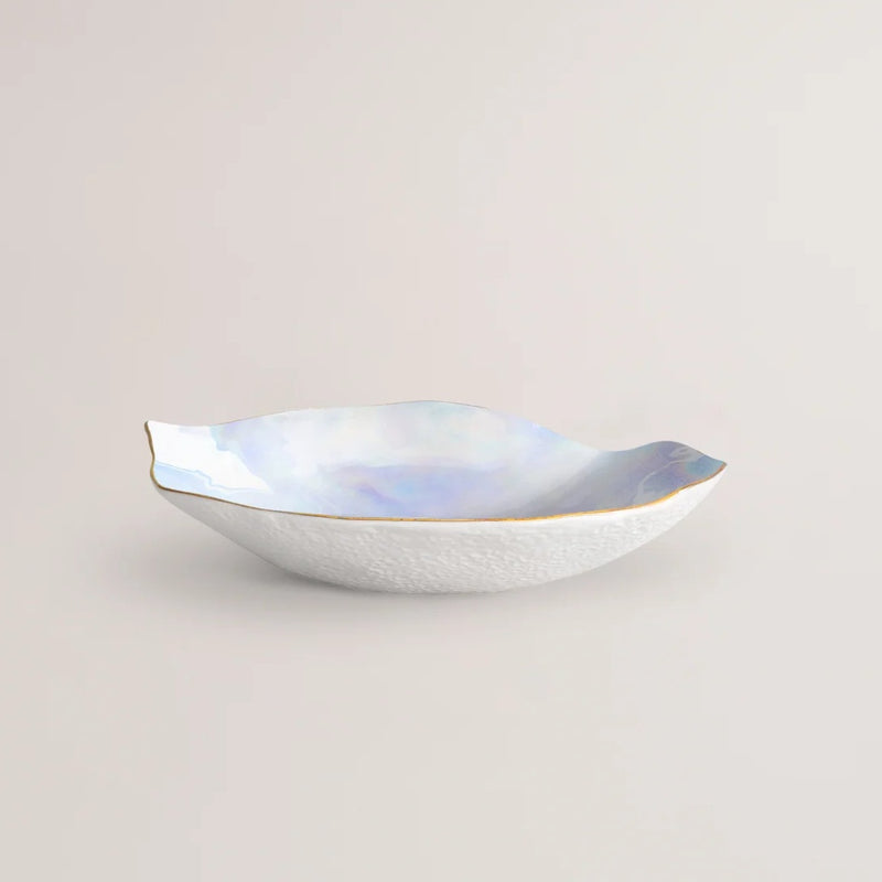 Sarah-Linda set of 2 pearlescent porcelain small plates No5 Indulge on a light gray background