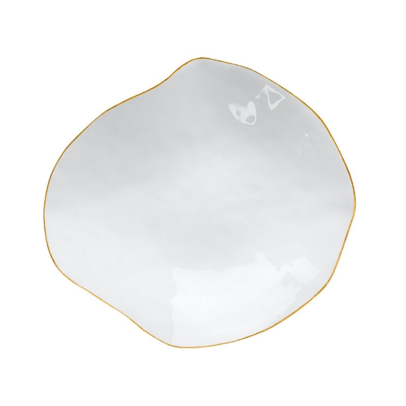 Sarah-Linda set of 2 porcelain small plates White with Golden Rim No5 Indulge on a white background