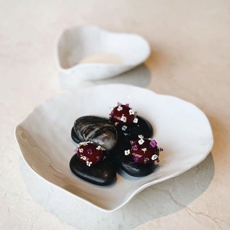 Styled Shell-inspired porcelain small plates White finish No5 Indulge