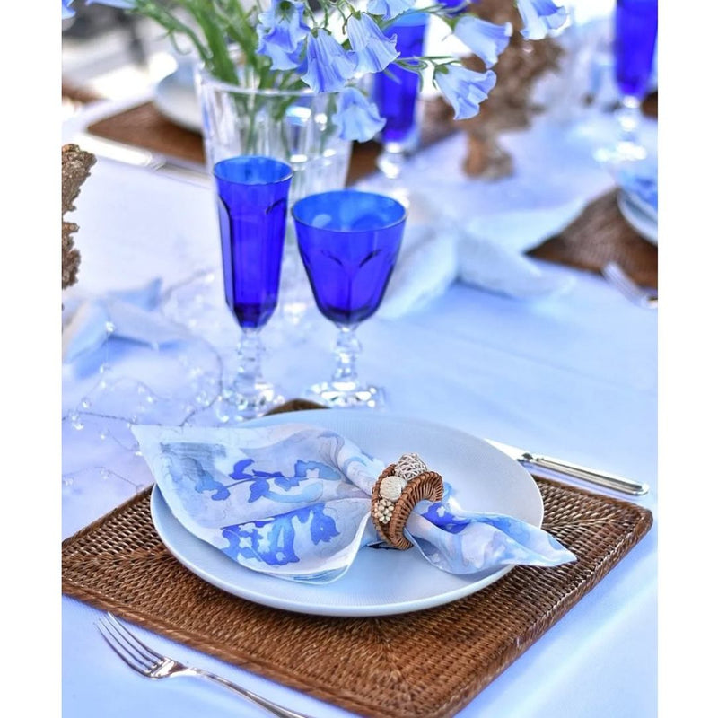 styled table with Handcrafted artificial Campanula spray in blue made from waxed silk by Silk-ka