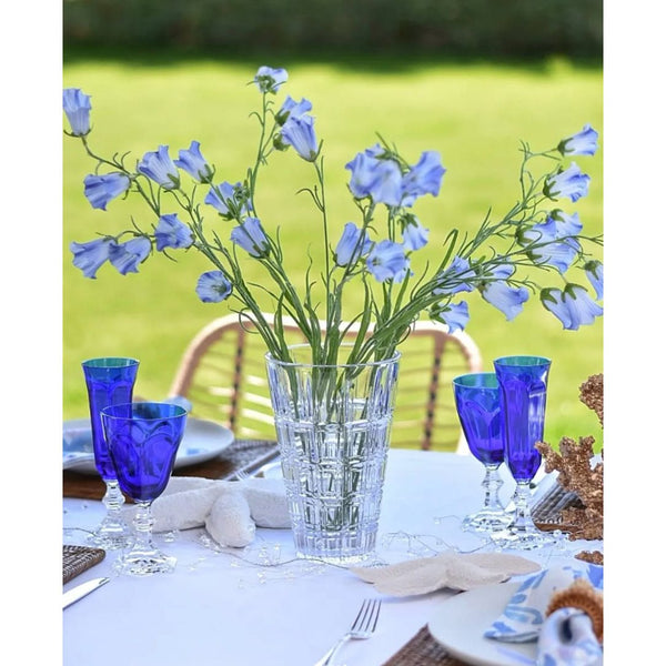 Styled vase with Handcrafted artificial Campanula spray in blue made from waxed silk by Silk-ka, from the Flowers For Life collection by Amiramour.