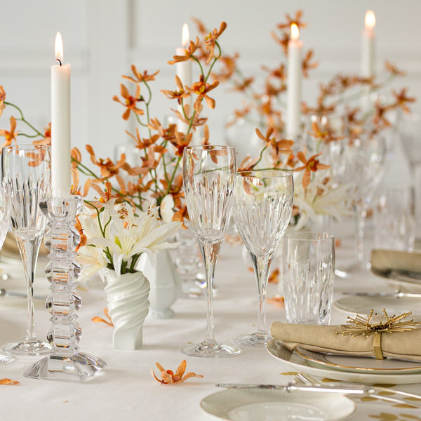 Styled table with Nerine stem in white made from waxed silk by Silk-ka