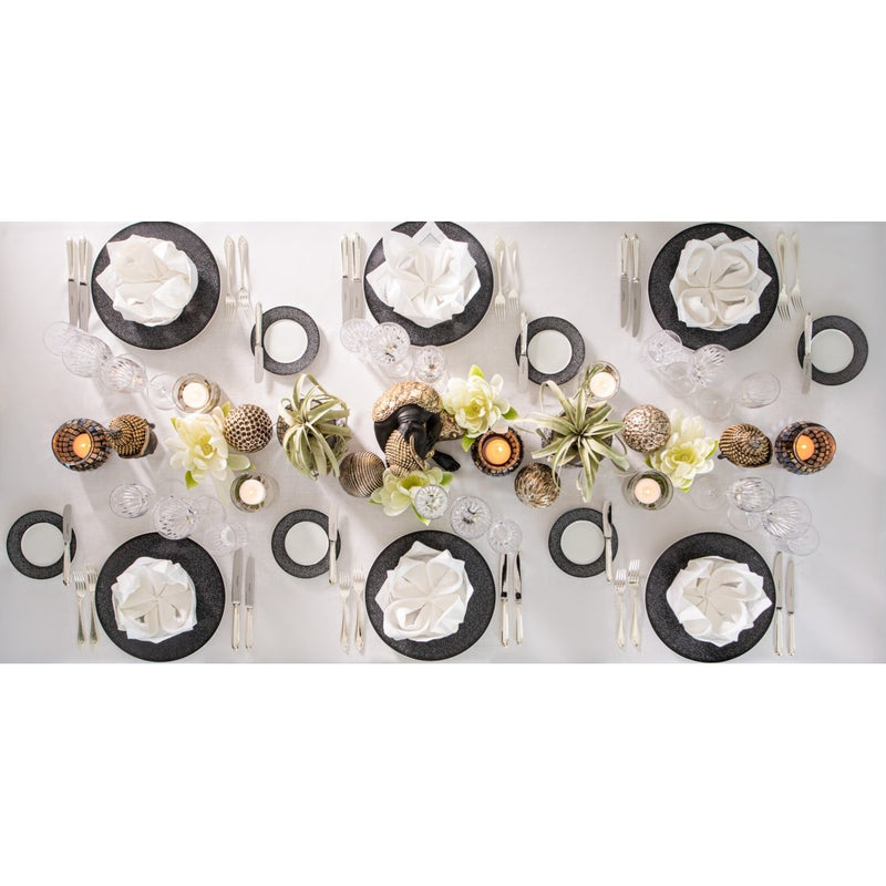 Styled sining table with artificial white water lily stem made from waxed silk by Silk-ka