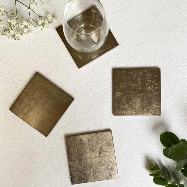 styled Silver Leaf coaster in taupe by Posh Trading Company, elegant luxury tableware

