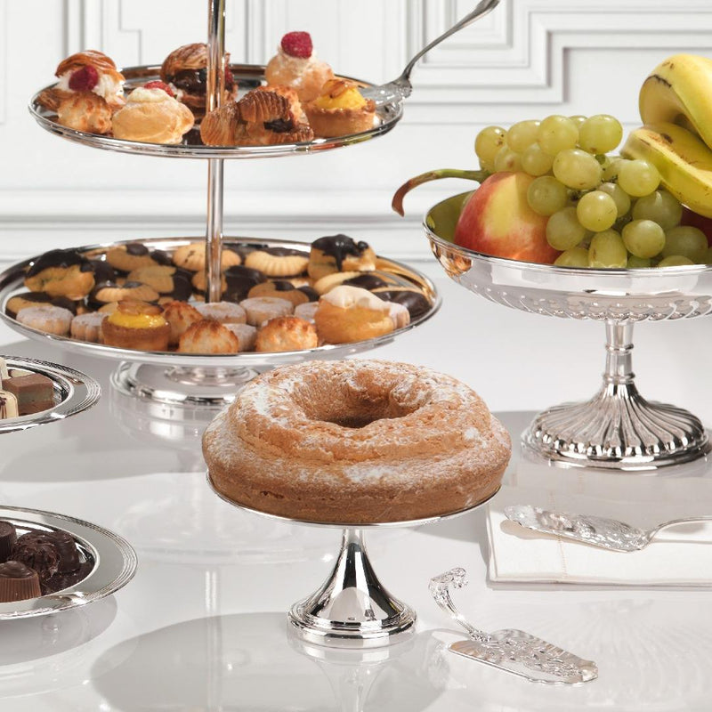 Styled Silver-plated cake stand from the Table Collection by Greggio with polished finish.