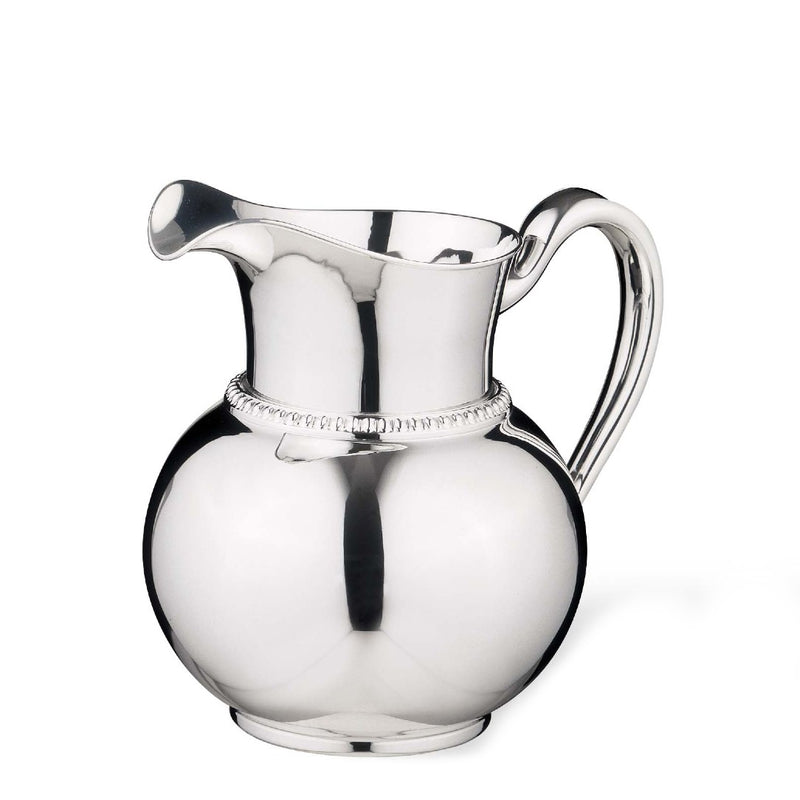 Luxury 2.3 L silver-plated pitcher Queen Anne by Greggio with beaded neck and curved handle – handcrafted Italian design for elegant dining and interiors.