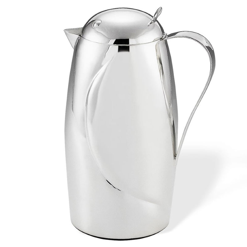 Luxury silver-plated thermal carafe Pettirosso by Greggio – handcrafted Italian insulated design with polished finish for elegant table settings.