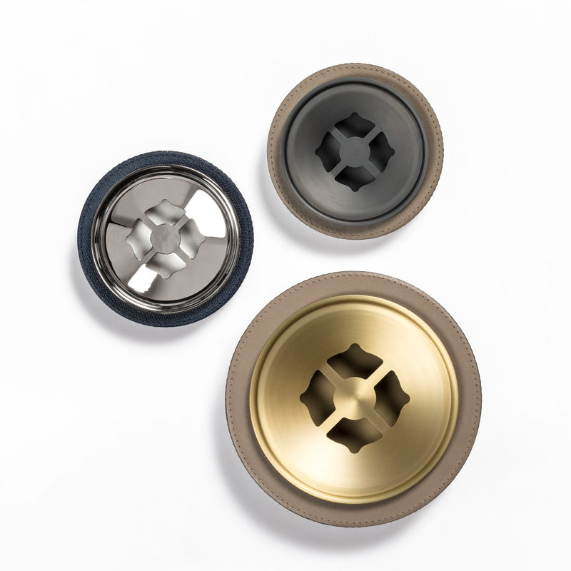 Styled 3 Small Clan Ashtrays in Leather by Giobagnara with removable brass insert